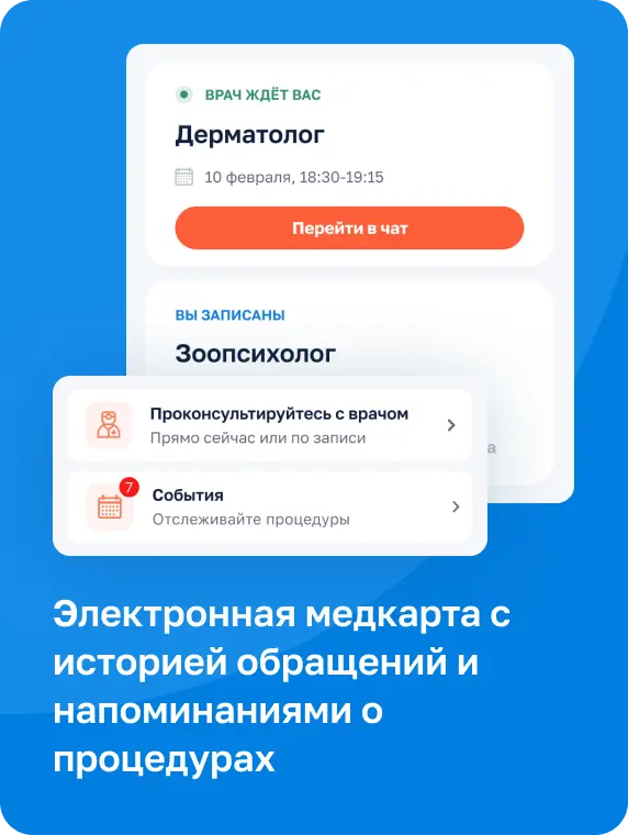 Электронная медкарта с историей обращений и напоминаниями о процедурах
